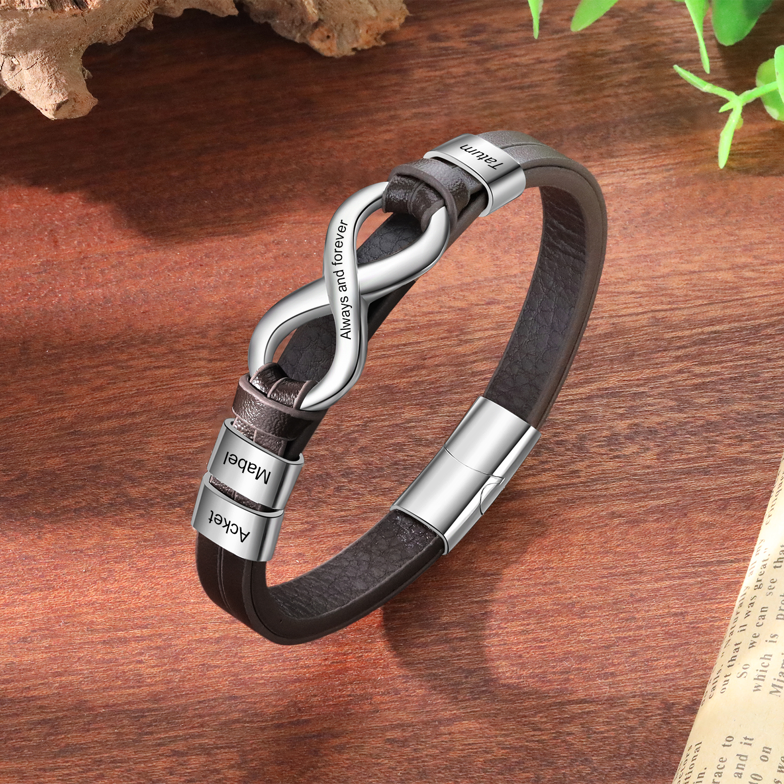 3 names - Custom Infinity Father’s Day Bracelet  - Personalized Name & Text Engraved Gift