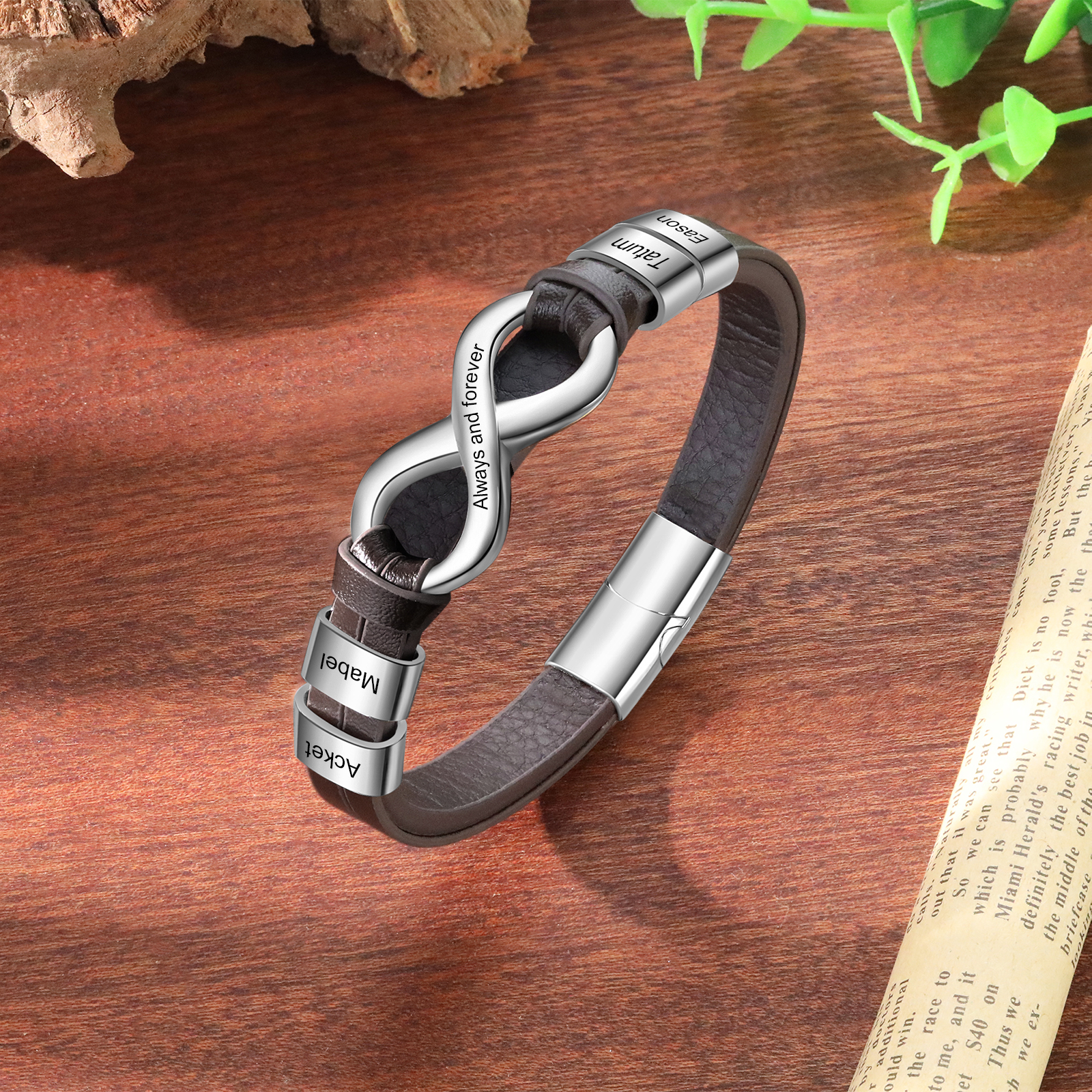 4 names - Custom Infinity Father’s Day Bracelet  - Personalized Name & Text Engraved Gift