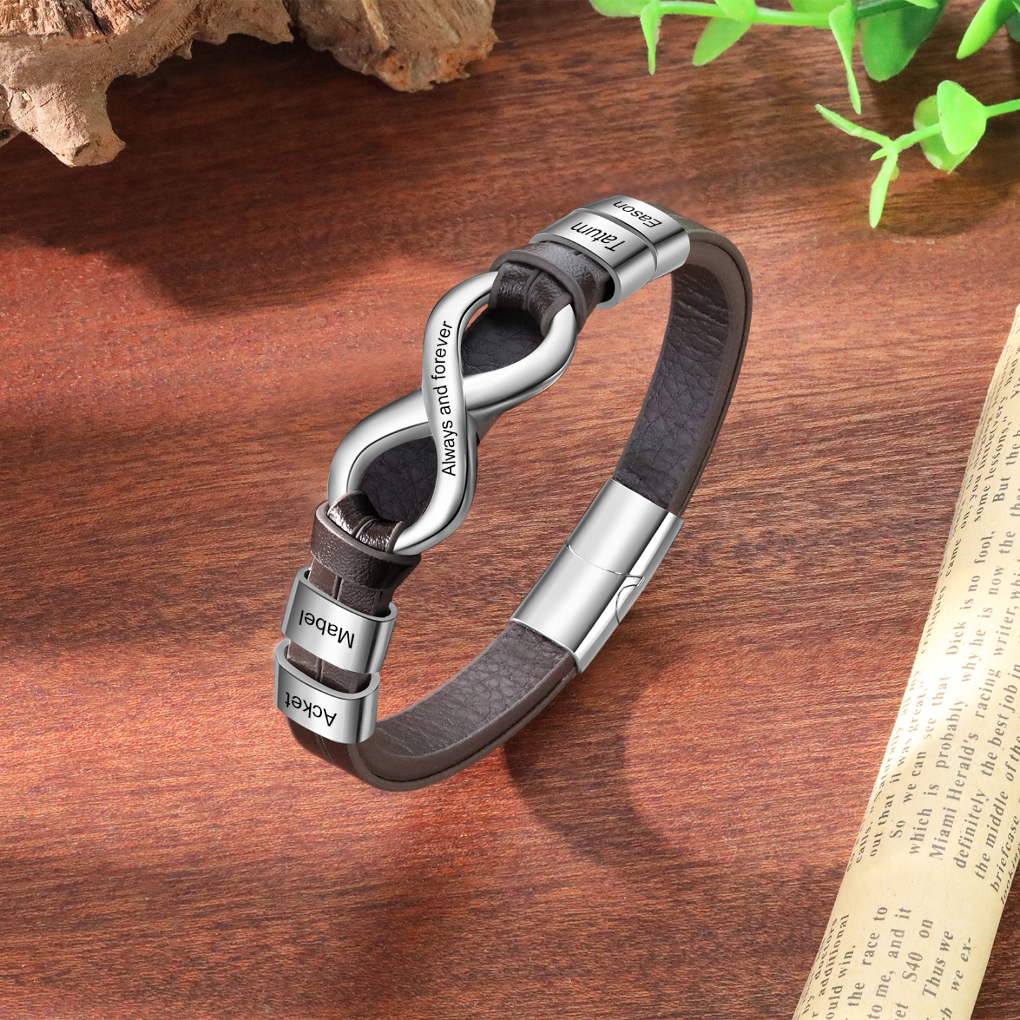4 names - Custom Infinity Father’s Day Bracelet  - Personalized Name & Text Engraved Gift