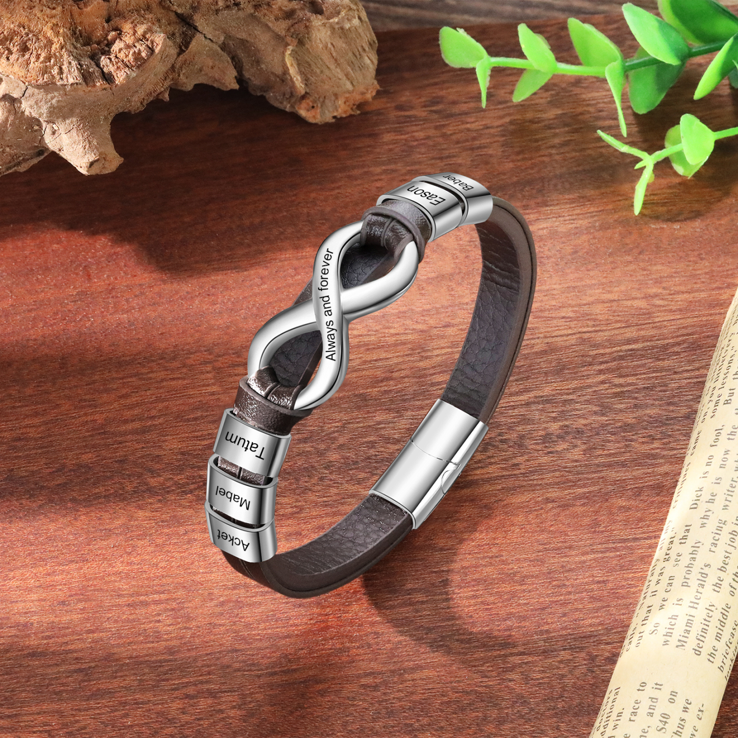 5 names - Custom Infinity Father’s Day Bracelet  - Personalized Name & Text Engraved Gift