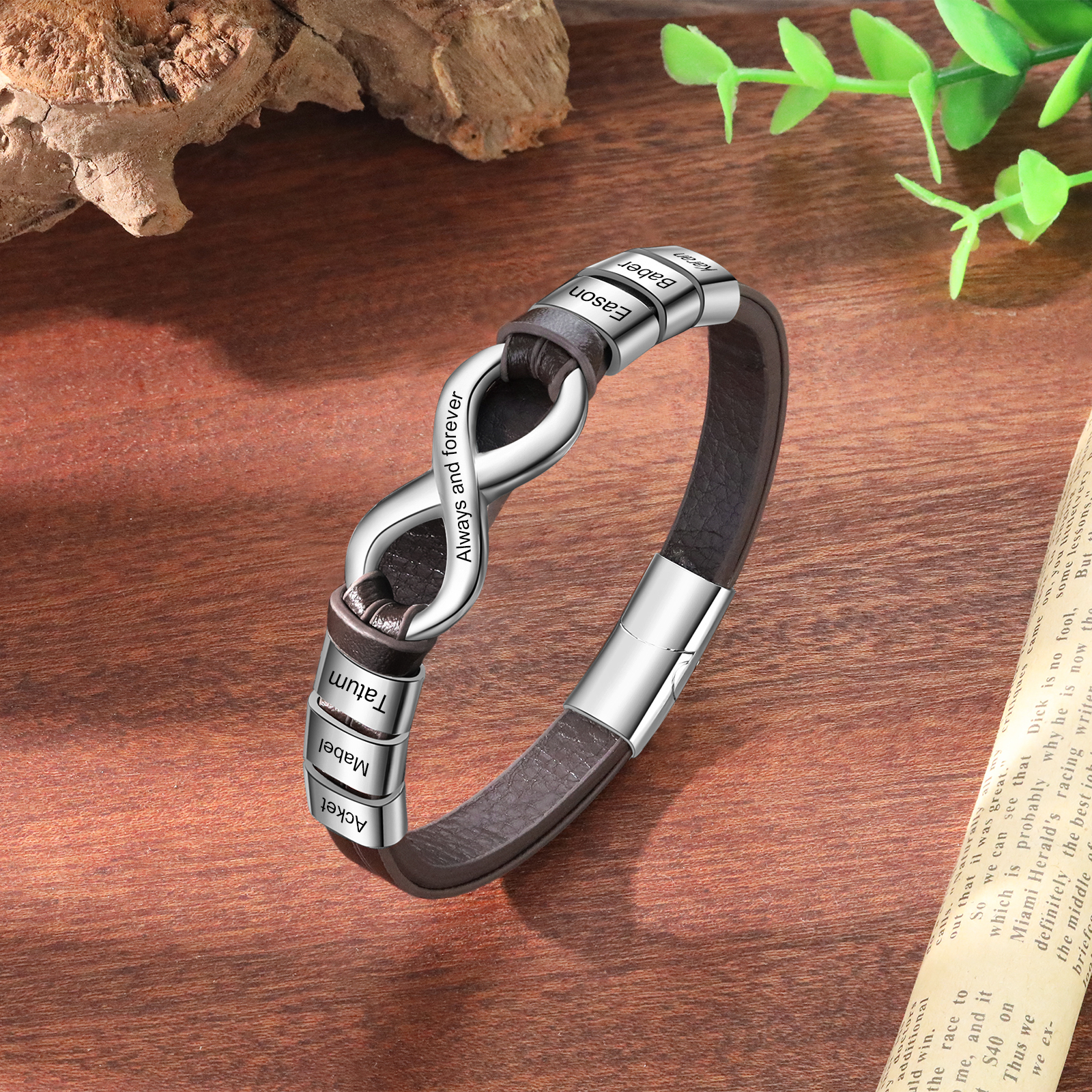 6 names - Custom Infinity Father’s Day Bracelet  - Personalized Name & Text Engraved Gift