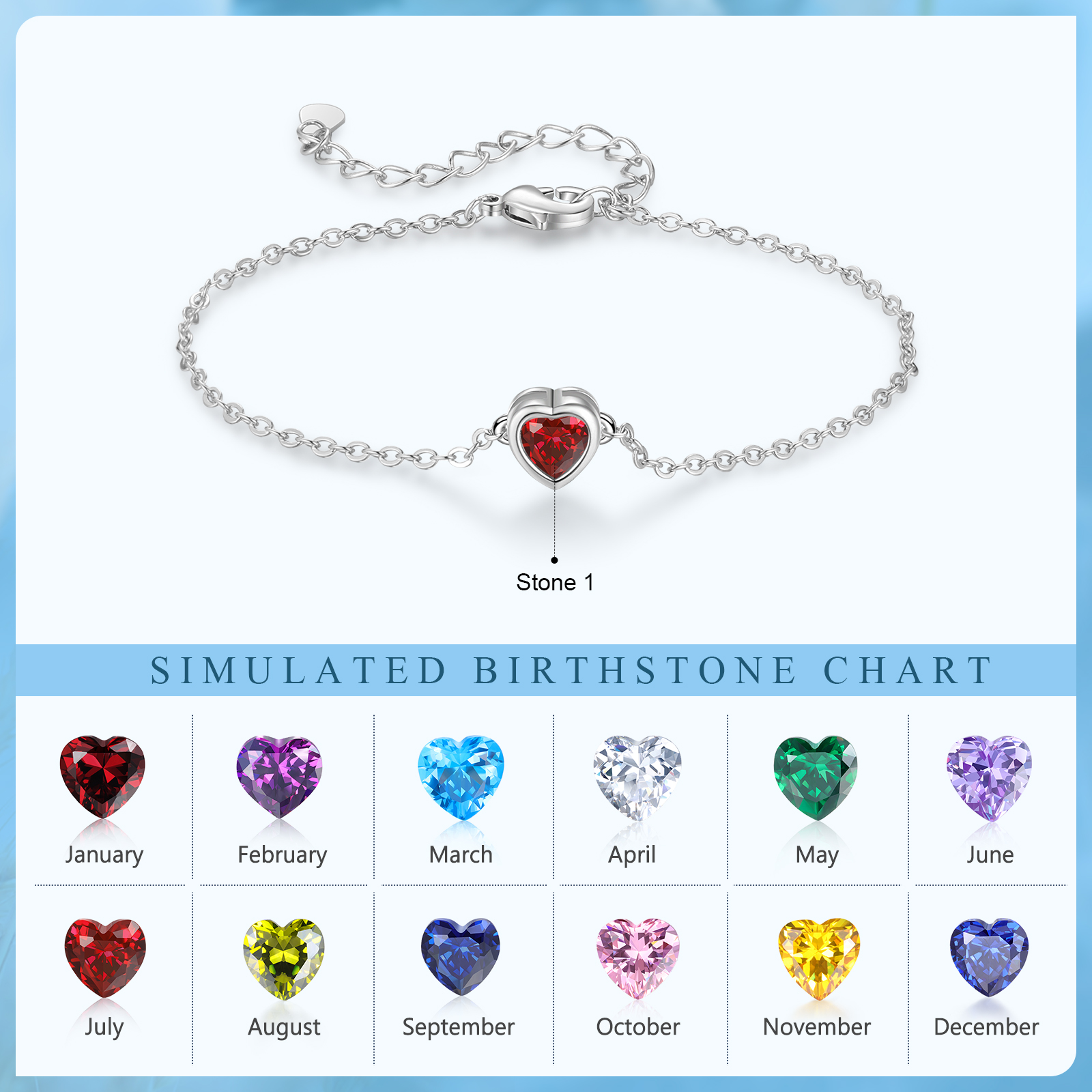 1 Birthstones - Personalized Birthstone Bracelet Gift for Mom - Mother's Day