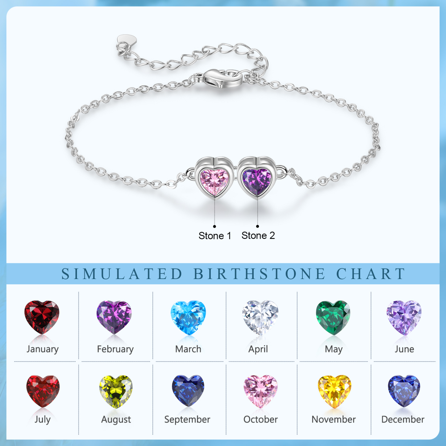 2 Birthstones - Personalized Birthstone Bracelet Gift for Mom - Mother's Day