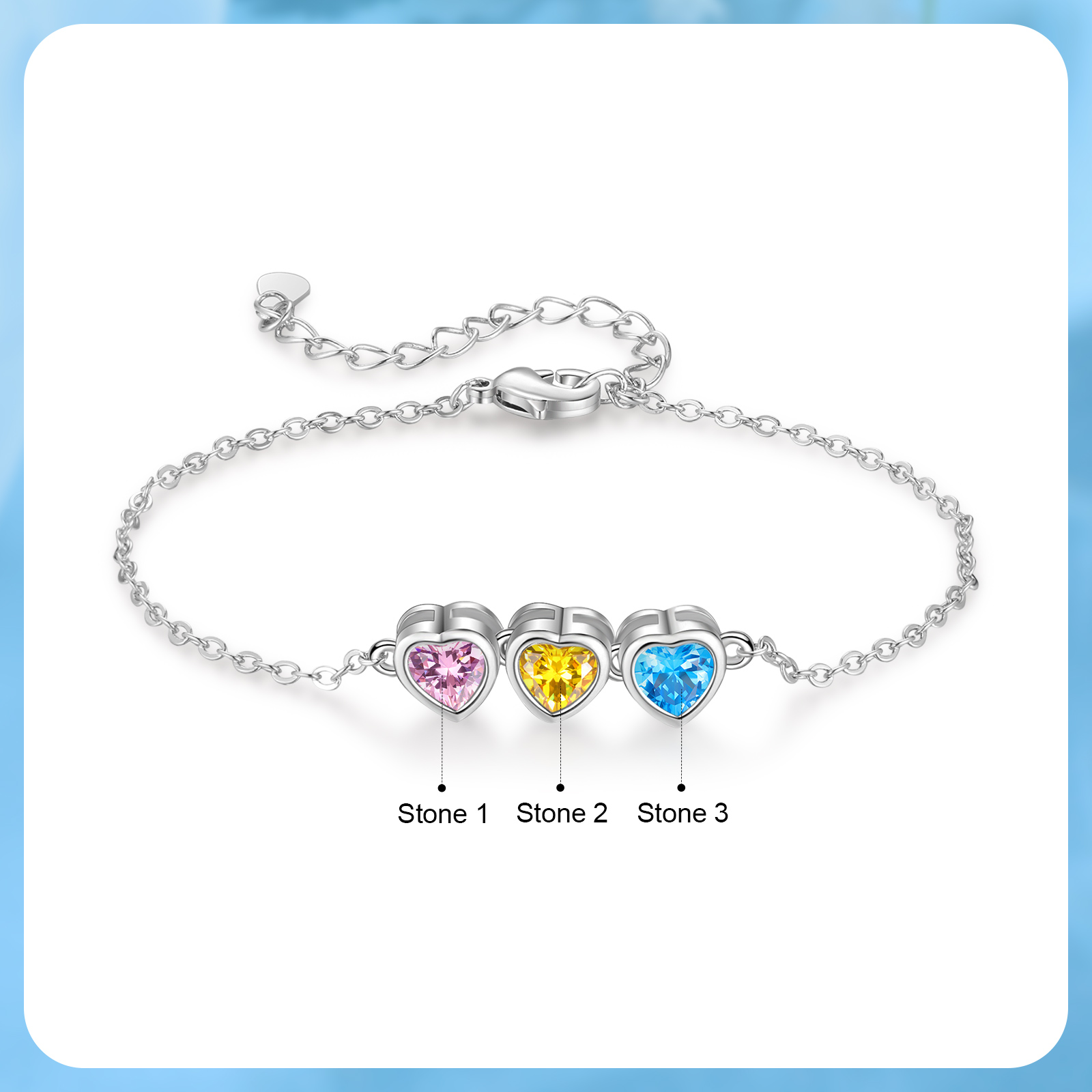 3 Birthstones - Personalized Birthstone Bracelet Gift for Mom - Mother's Day