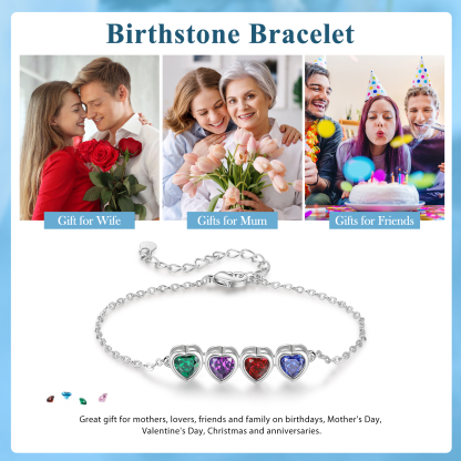 4 Birthstones - Personalized Birthstone Bracelet Gift for Mom - Mother's Day