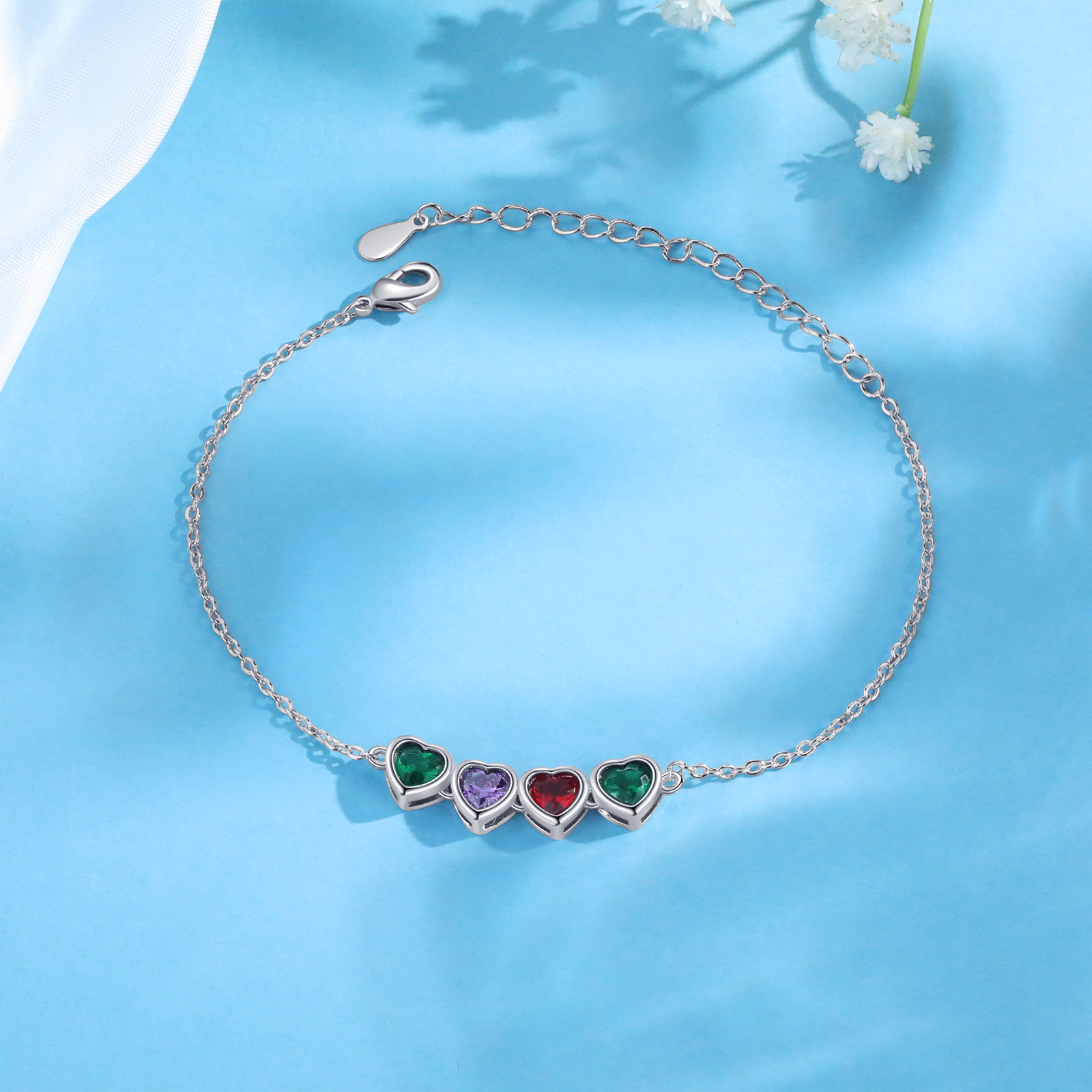 4 Birthstones - Personalized Birthstone Bracelet Gift for Mom - Mother's Day
