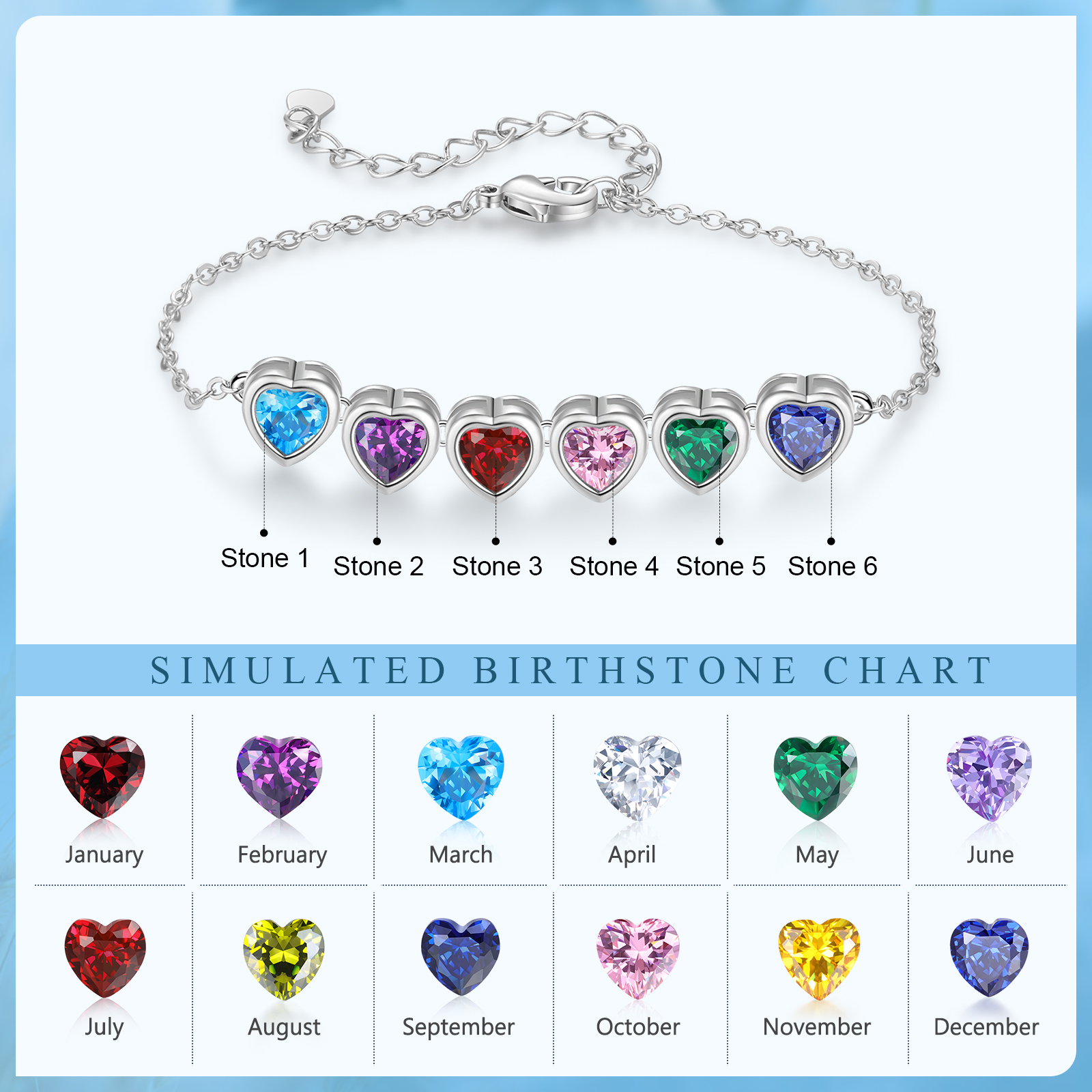 6 Birthstones - Personalized Birthstone Bracelet Gift for Mom - Mother's Day