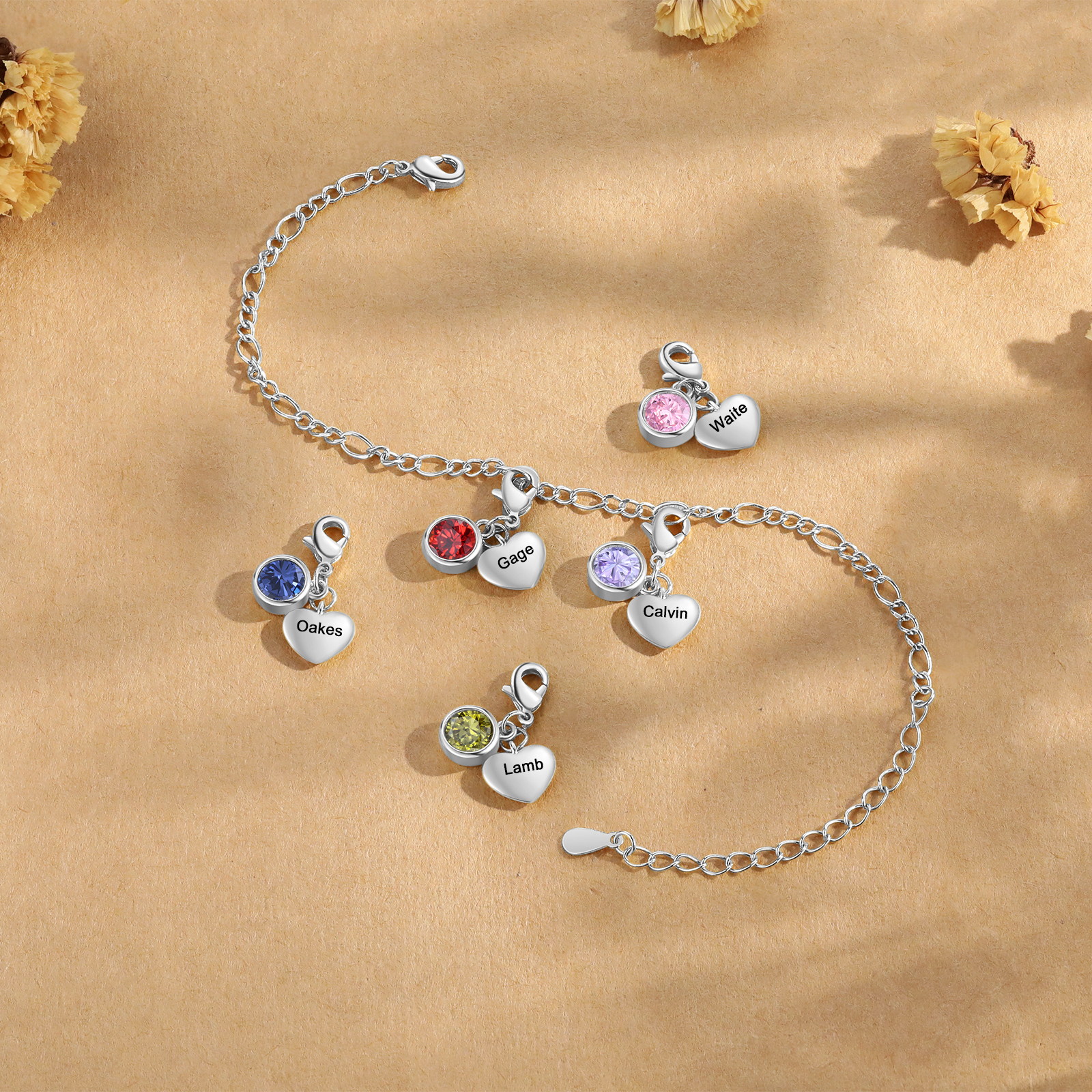 5 Birthstones & Names - Personalized Birthstone Beautiful Bracelet Gift for Her | Jessemade