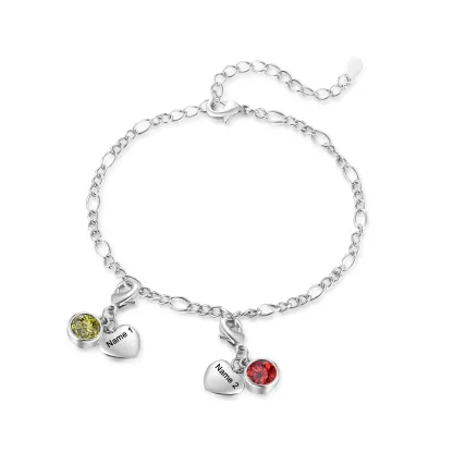 5 Birthstones & Names - Personalized Birthstone Beautiful Heart Bracelet Gift for Her | Jessemade
