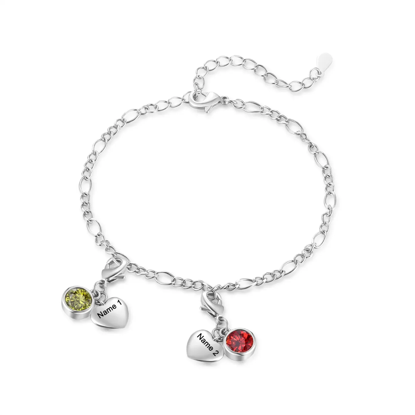 5 Birthstones & Names - Personalized Birthstone Beautiful Heart Bracelet Gift for Her | Jessemade