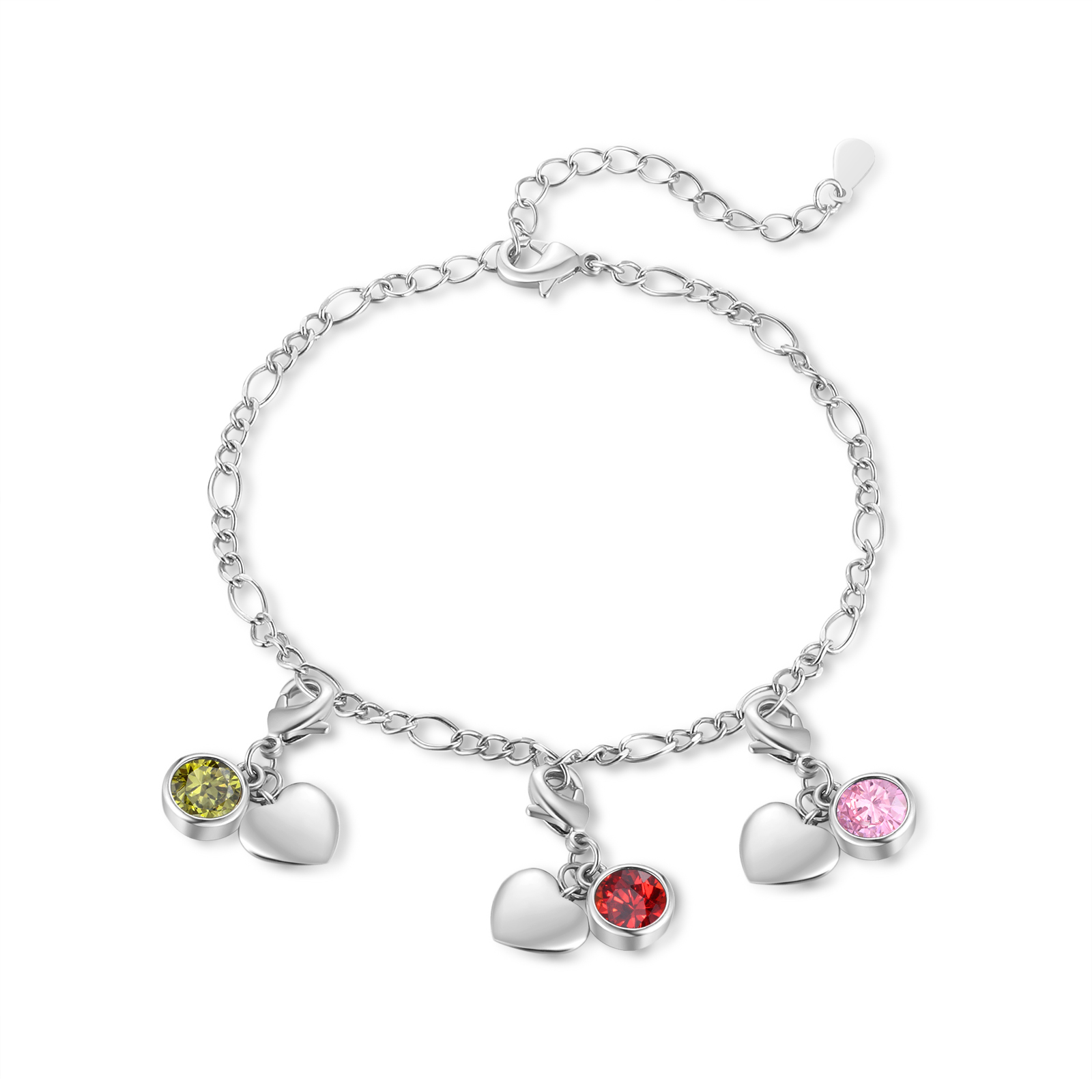 5 Birthstones & Names - Personalized Birthstone Beautiful Heart Bracelet Gift for Her | Jessemade