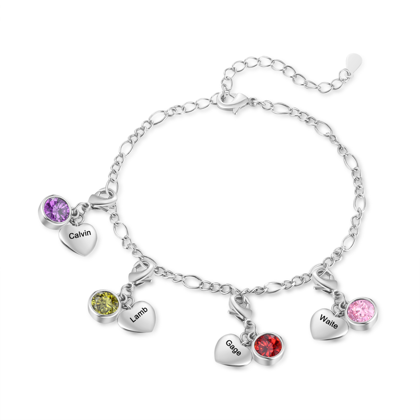 5 Birthstones & Names - Personalized Birthstone Beautiful Heart Bracelet Gift for Her | Jessemade