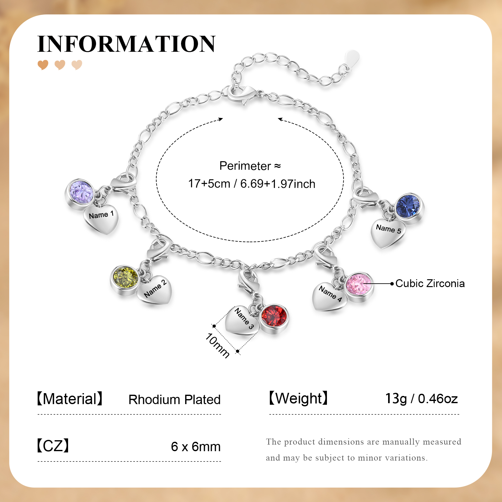 5 Birthstones & Names - Personalized Birthstone Beautiful Bracelet Gift for Her | Jessemade