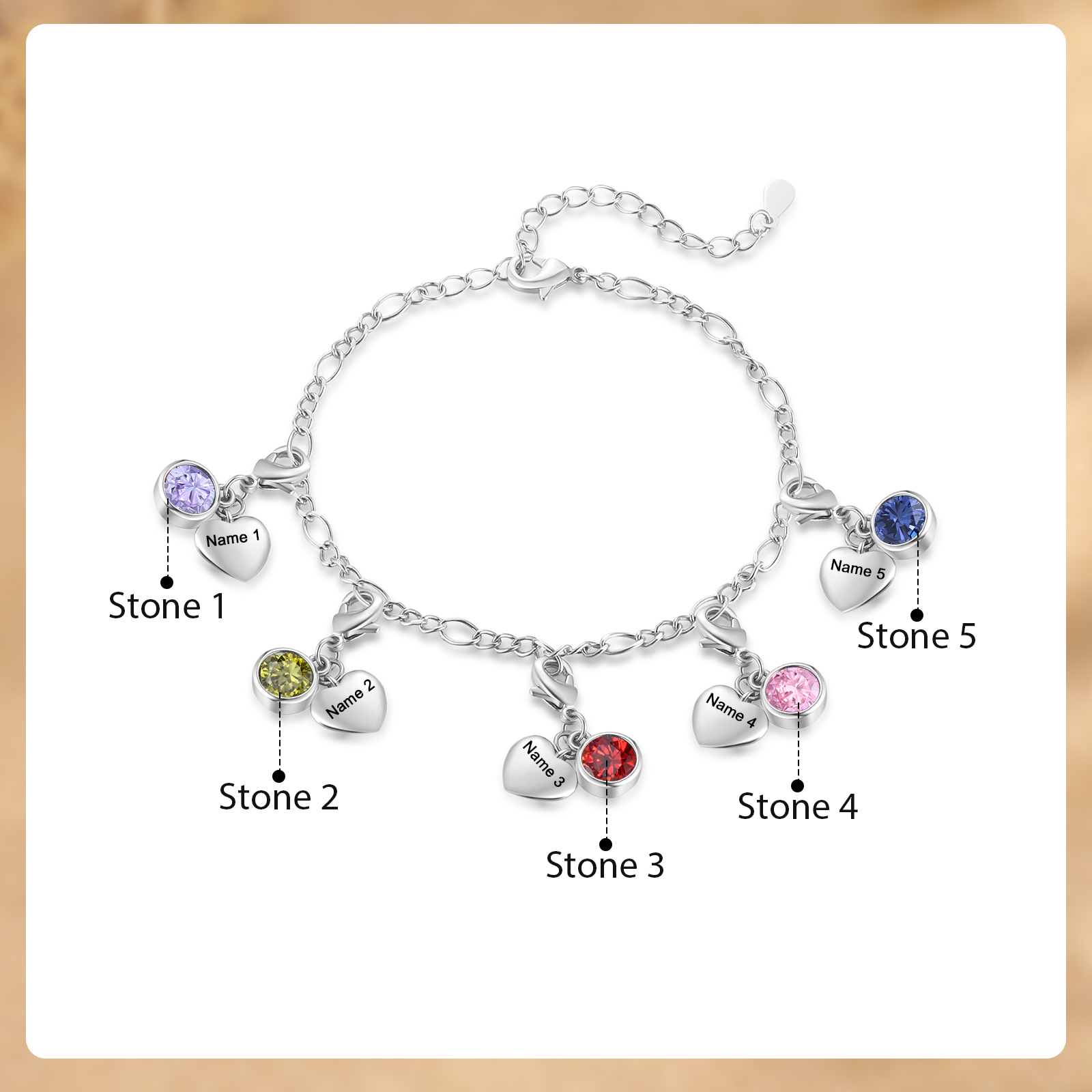 5 Birthstones & Names - Personalized Birthstone Beautiful Bracelet Gift for Her | Jessemade