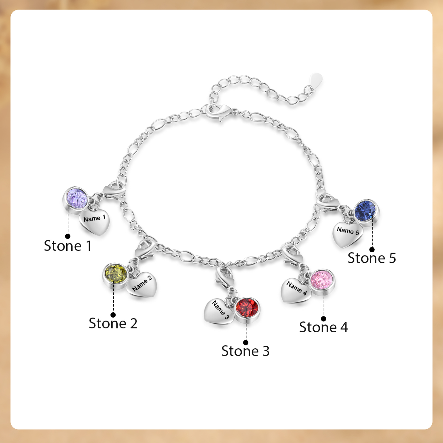 5 Birthstones & Names - Personalized Birthstone Beautiful Bracelet Gift for Her | Jessemade