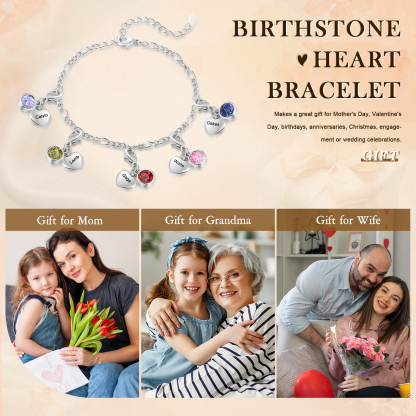 5 Birthstones & Names - Personalized Birthstone Beautiful Bracelet Gift for Her | Jessemade