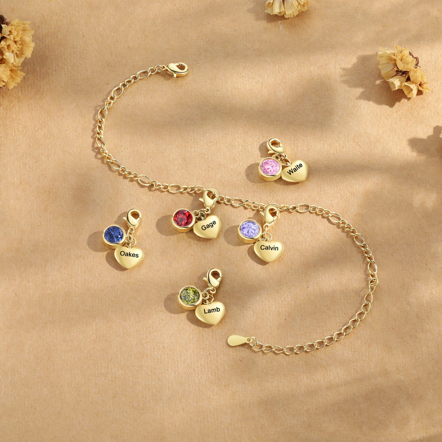 5 Birthstones & Names - Personalized Birthstone Beautiful Bracelet Gift for Her | Jessemade