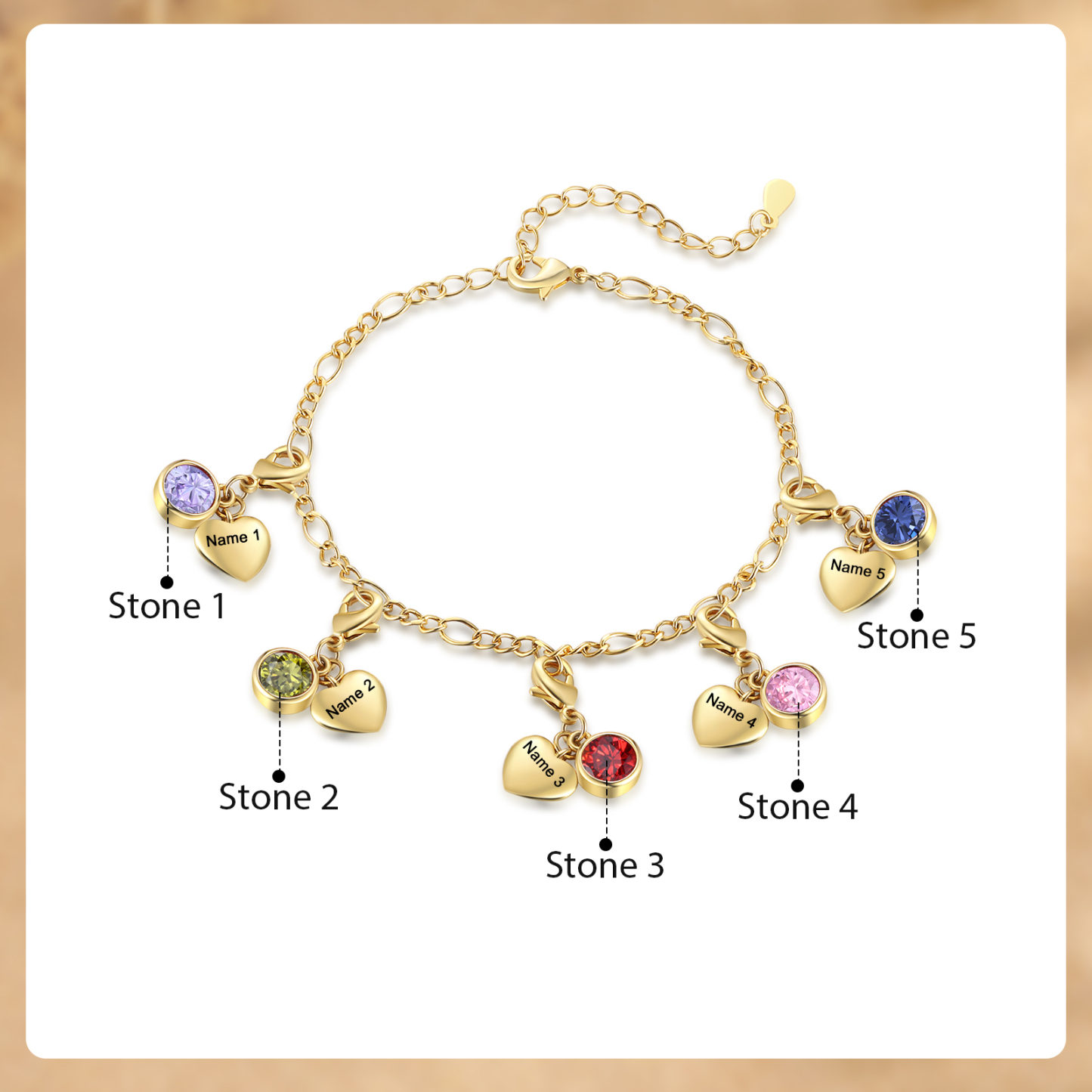 5 Birthstones & Names - Personalized Birthstone Beautiful Bracelet Gift for Her | Jessemade