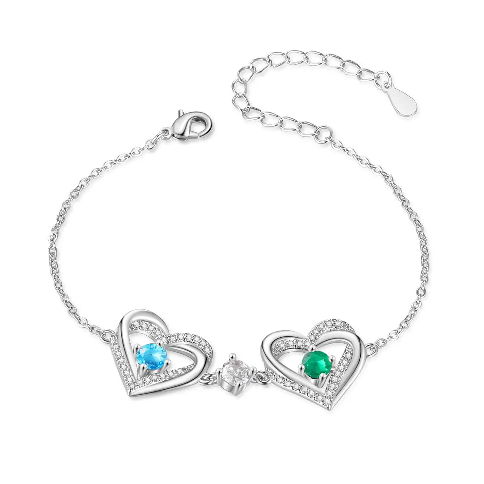 2-6 Birthstones - Elegant Personalized Jewelry Gift for Mother’s Day - Custom Women’s Heart Bracelet with Birthstones 