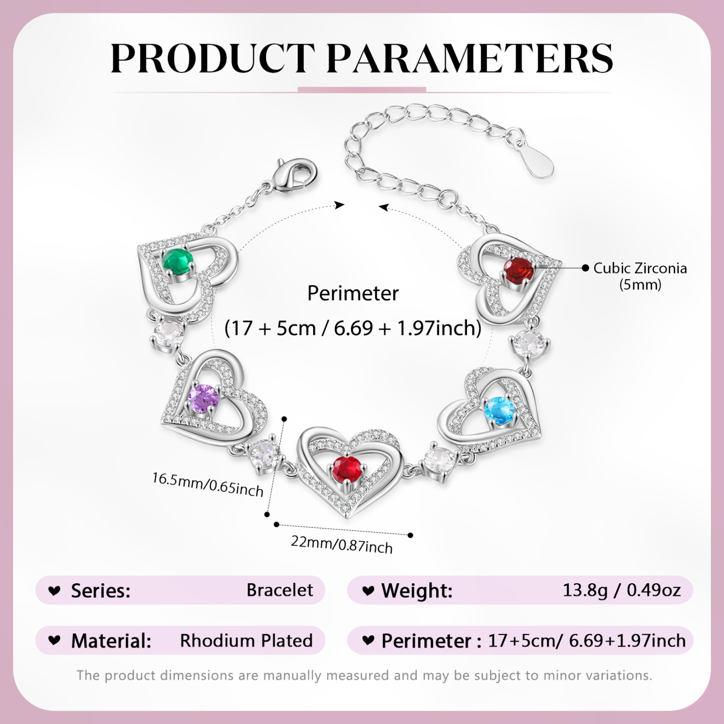 5 Birthstones - Elegant Personalized Jewelry Gift for Mother’s Day - Custom Women’s Heart Bracelet with Birthstones 
