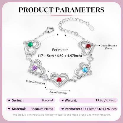 5 Birthstones - Elegant Personalized Jewelry Gift for Mother’s Day - Custom Women’s Heart Bracelet with Birthstones 