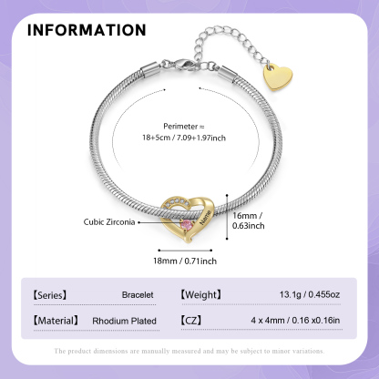 For Loved Ones - Custom Heart Bracelet with Birthstone & Name - Unique Gift for Her, Mother, Grandma, Fri