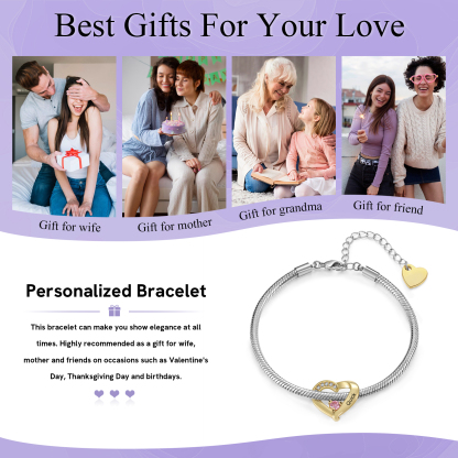 For Loved Ones - Custom Heart Bracelet with Birthstone & Name - Unique Gift for Her, Mother, Grandma, Fri