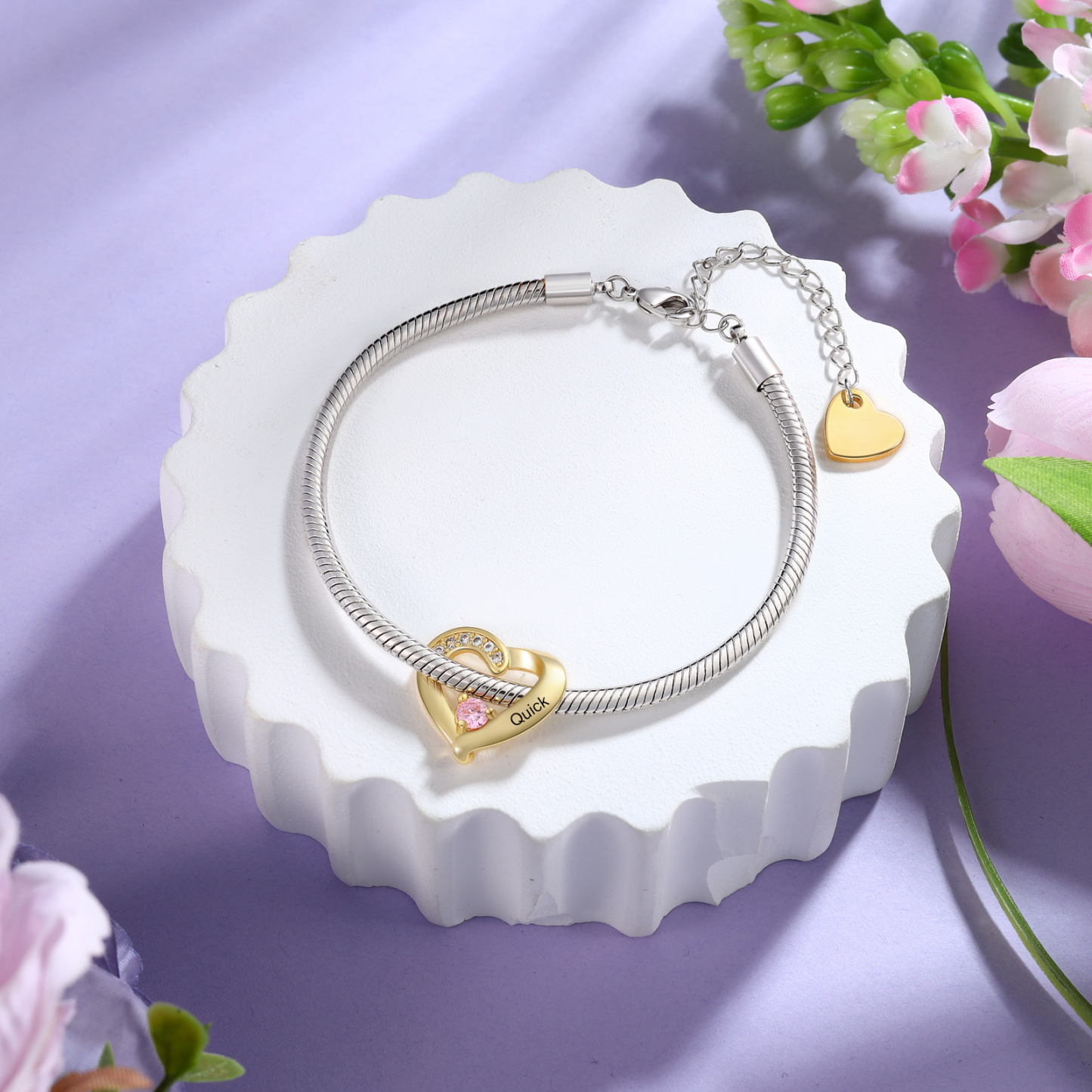 For Loved Ones - Custom Heart Bracelet with Birthstone & Name - Unique Gift for Her, Mother, Grandma, Fri