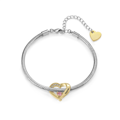 For Loved Ones - Custom Heart Bracelet with Birthstone & Name - Unique Gift for Her, Mother, Grandma, Fri
