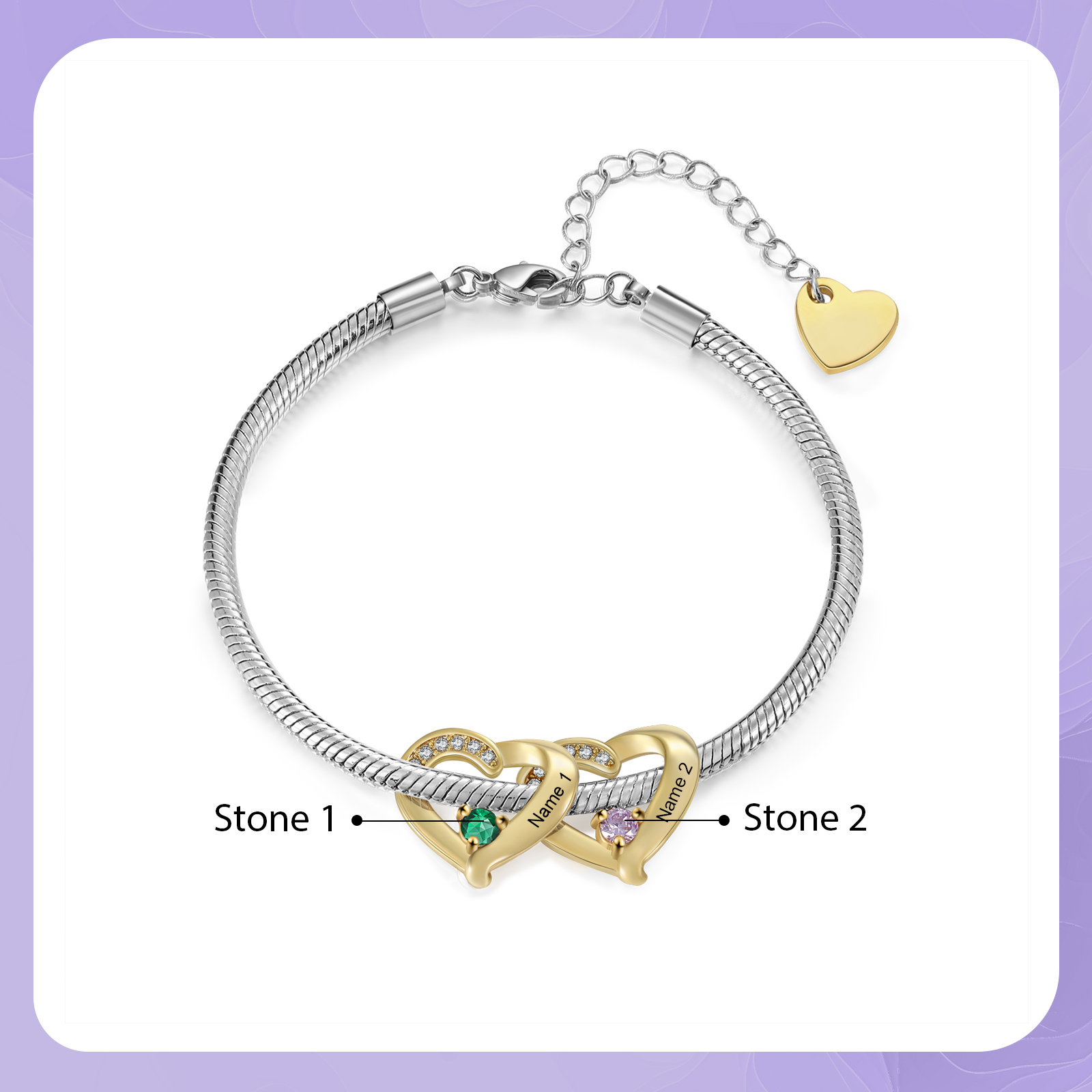 For Loved Ones - Custom Heart Bracelet with Birthstone & Name - Unique Gift for Her, Mother, Grandma, Fri