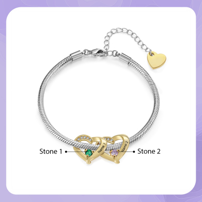 For Loved Ones - Custom Heart Bracelet with Birthstone & Name - Unique Gift for Her, Mother, Grandma, Fri