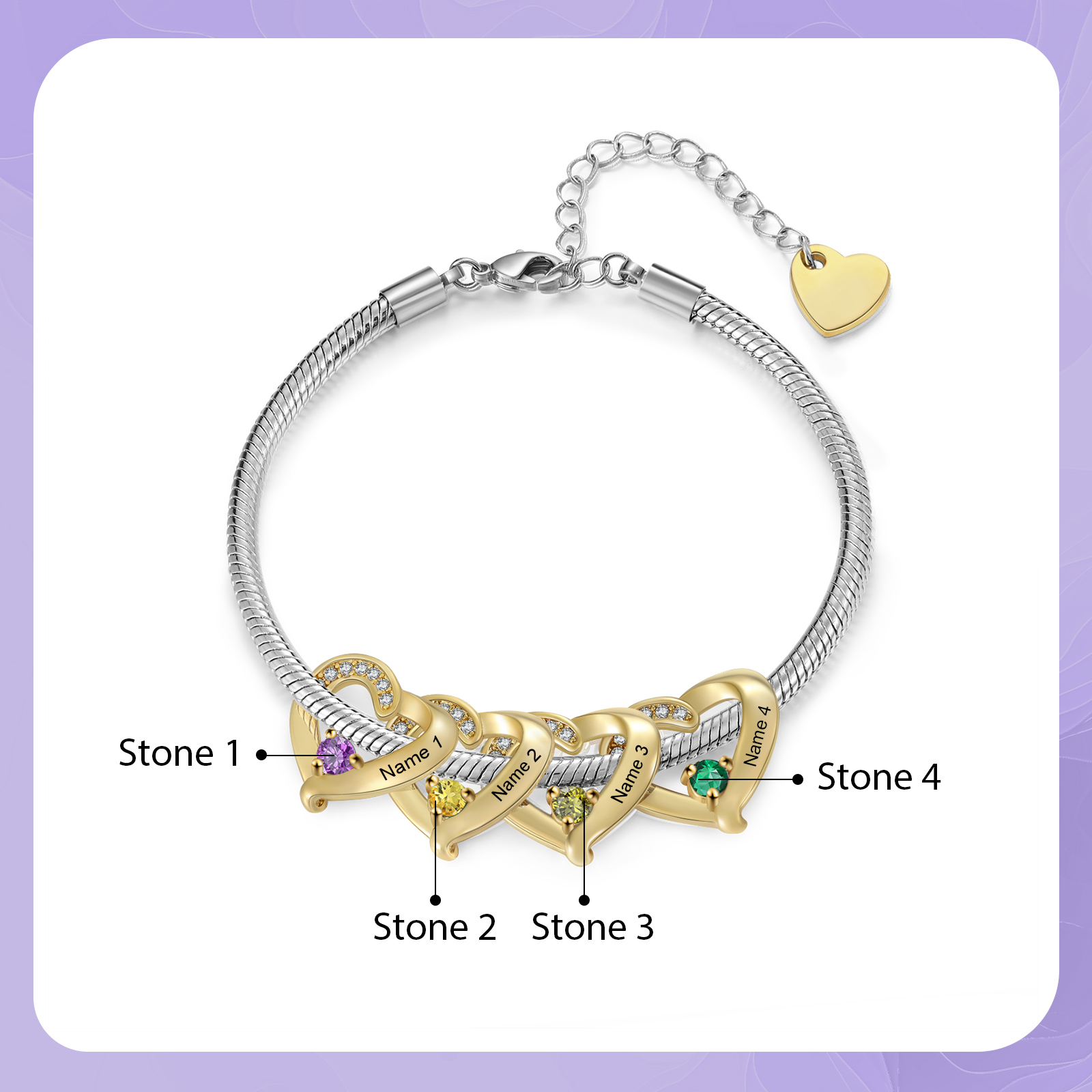For Loved Ones - Custom Heart Bracelet with Birthstone & Name - Unique Gift for Her, Mother, Grandma, Fri