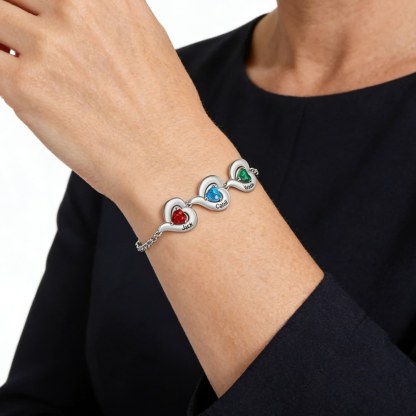 Personalized 1-5 Names Adjustable Heart Birthstone Bracelet