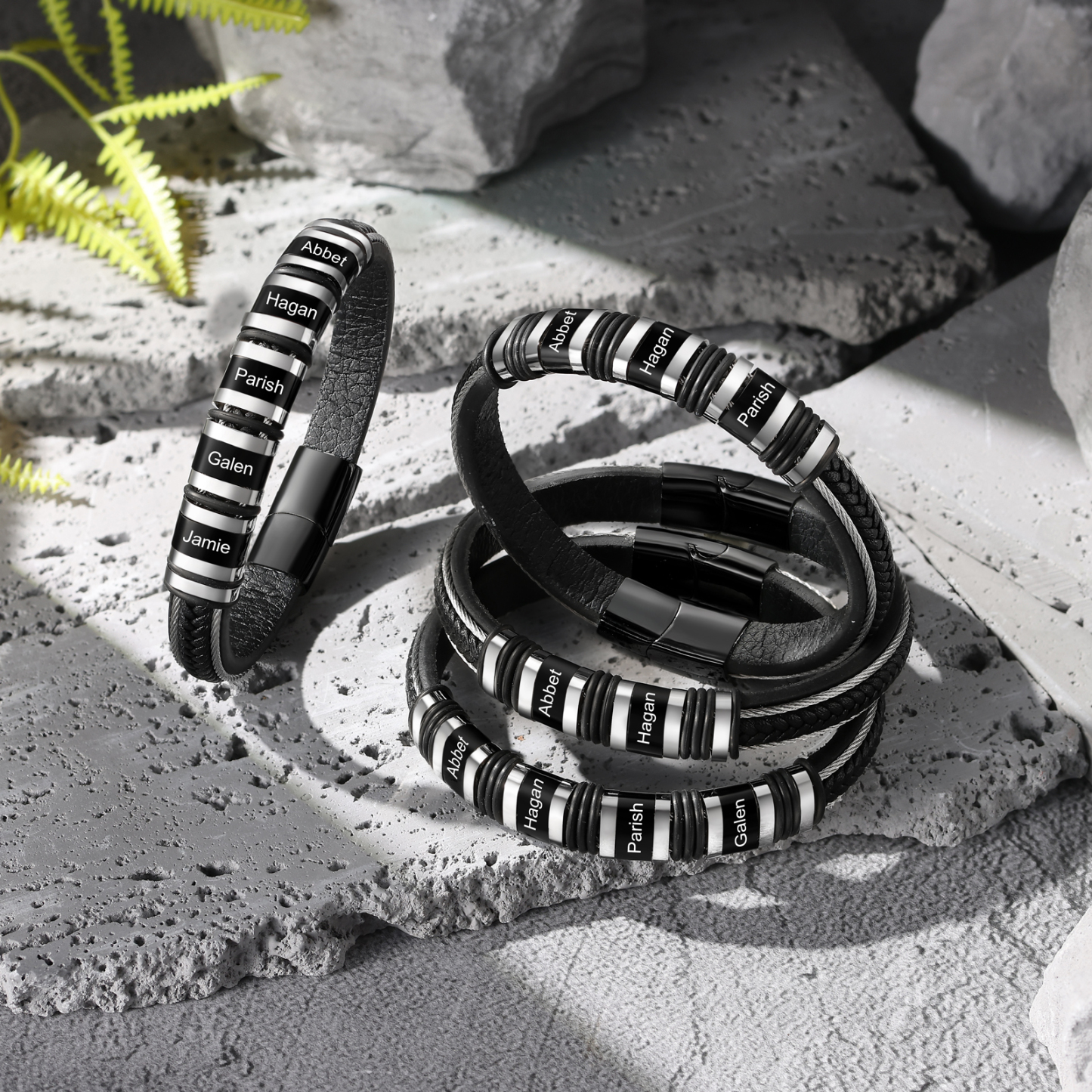 Personalized Name Bracelet for Men – Bold Leather and Stainless Steel Gift  | Jessemade