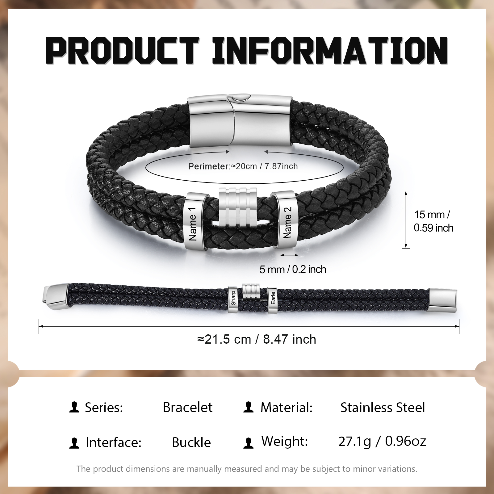  Custom Dual-Braid Bracelet for Men – Personalized Stainless Steel Name Bands | Jessemade