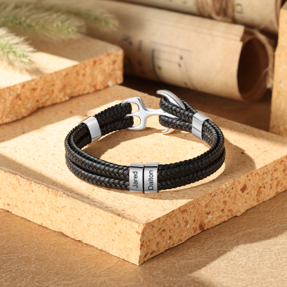 2 names - Custom Anchor Bracelet for Dad – Personalized Name Engraving