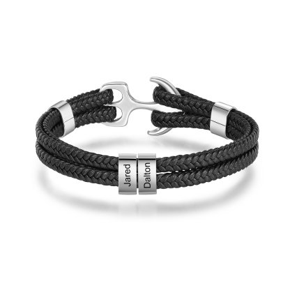2 names - Custom Anchor Bracelet for Dad – Personalized Name Engraving