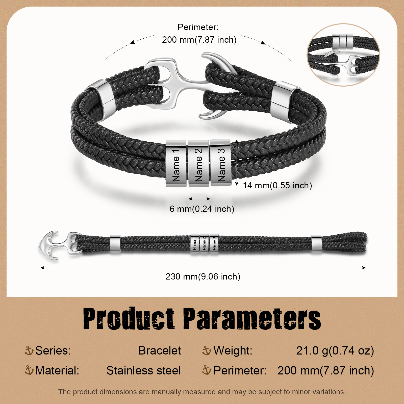 3 names - Custom Anchor Bracelet for Dad – Personalized Name Engraving