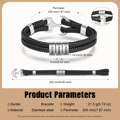 3 names - Custom Anchor Bracelet for Dad – Personalized Name Engraving