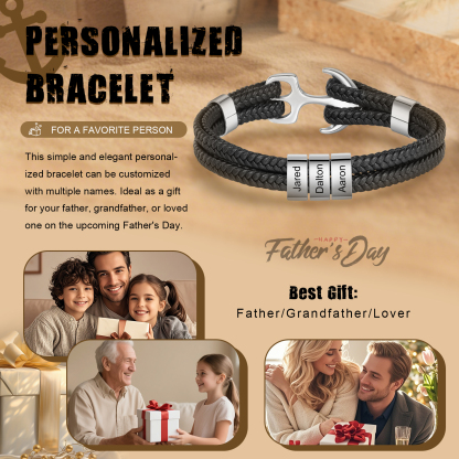3 names - Custom Anchor Bracelet for Dad – Personalized Name Engraving