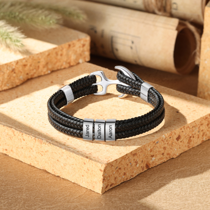 3 names - Custom Anchor Bracelet for Dad – Personalized Name Engraving