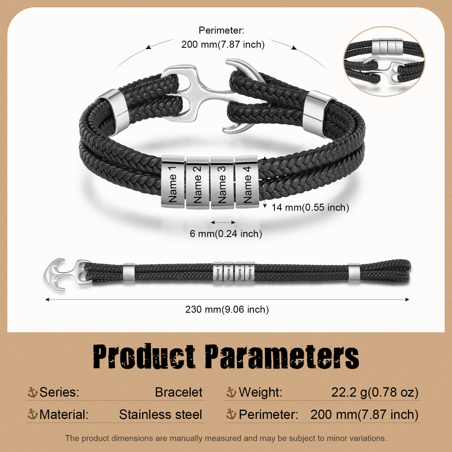 4 names - Custom Anchor Bracelet for Dad – Personalized Name Engraving