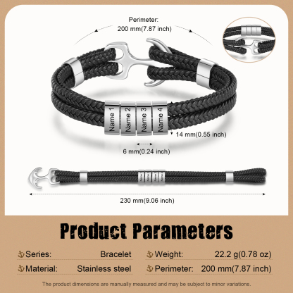 4 names - Custom Anchor Bracelet for Dad – Personalized Name Engraving