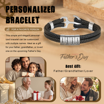 4 names - Custom Anchor Bracelet for Dad – Personalized Name Engraving