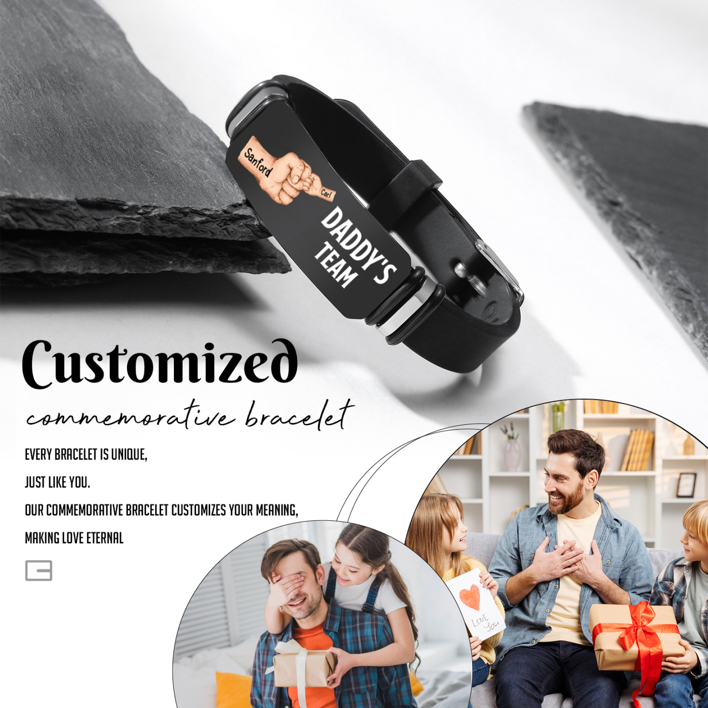 2 names - Father’s Day Personalized Silicone Bracelet for Dad with Kids’ Names – Daddy’s Team Gift