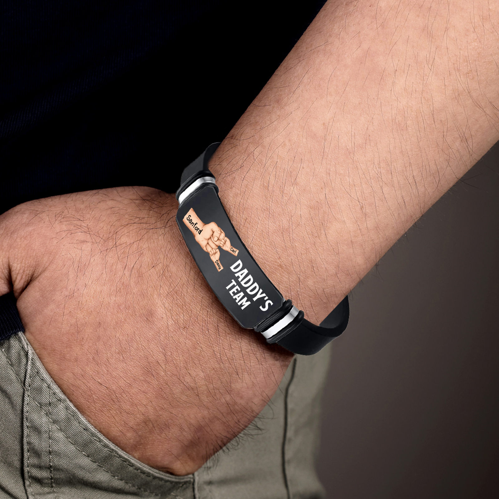 3 names - Father’s Day Personalized Silicone Bracelet for Dad with Kids’ Names – Daddy’s Team Gift