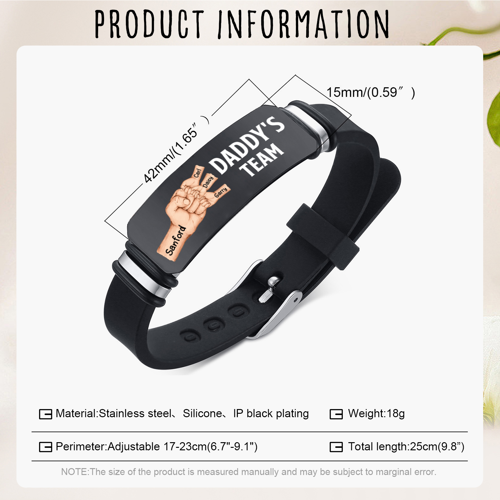 4 names - Father’s Day Personalized Silicone Bracelet for Dad with Kids’ Names – Daddy’s Team Gift