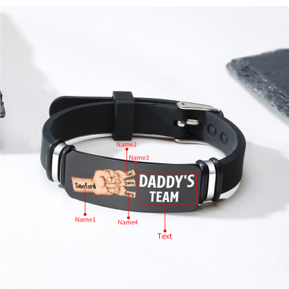 4 names - Father’s Day Personalized Silicone Bracelet for Dad with Kids’ Names – Daddy’s Team Gift