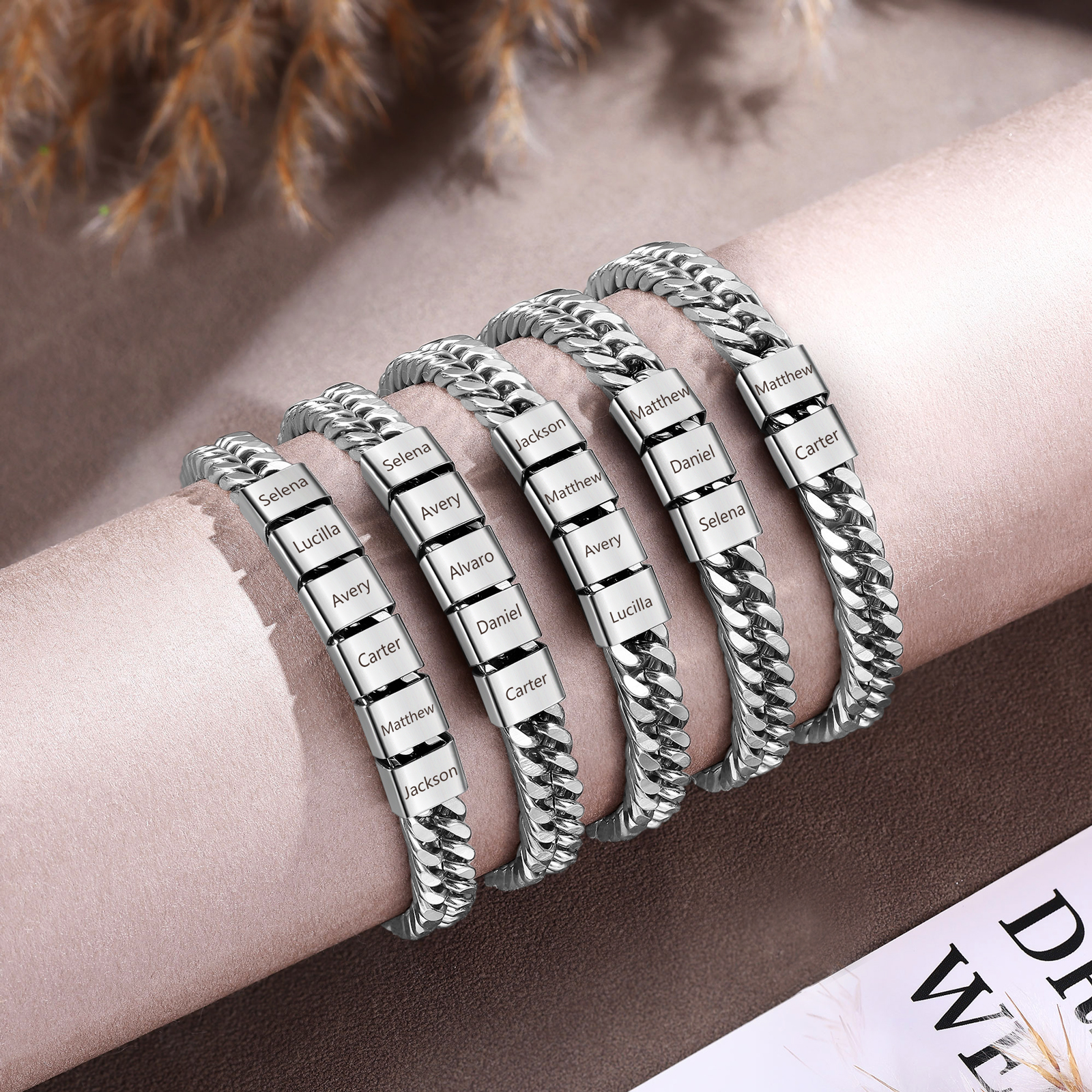 3 names - Father’s Day Custom Name Stainless Steel Bracelet – Personalized Men’s Chain