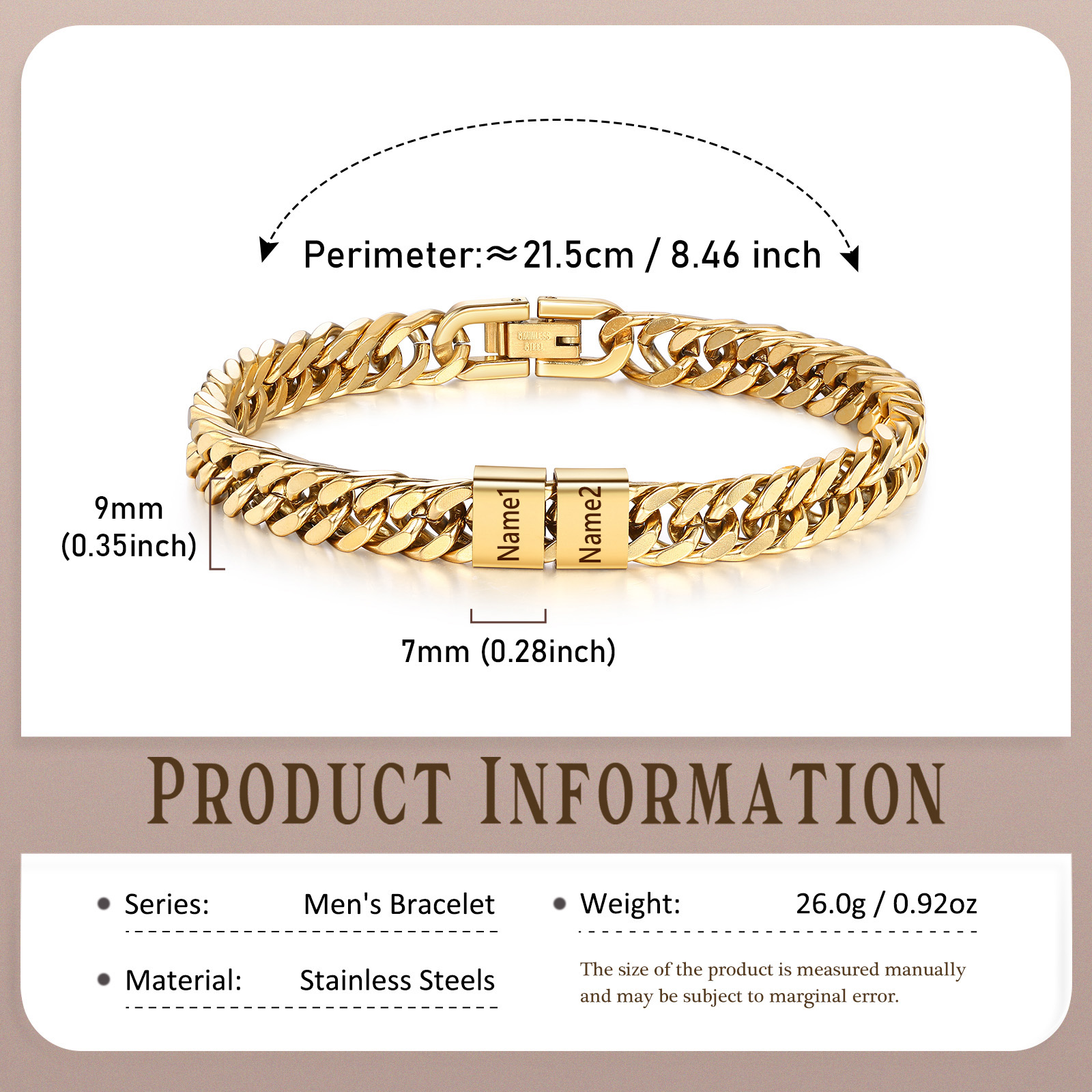 Personalized  Bracelet for Men with Custom Engraving 2-6 Names - Gift for Grandpa | Jessemade